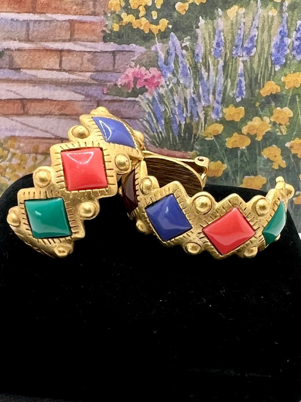 The Limited Colorful Etruscan Style Semi Hoop CLIP Earrings